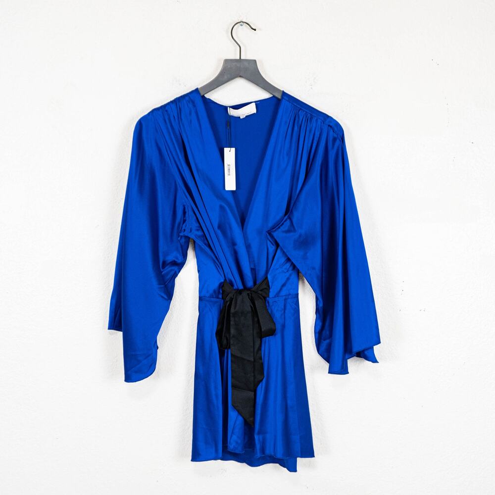Fleur Du Mal Angel Sleeve Robe Denim blue Silk Charmeuse sz M/L - Picture 2 of 10